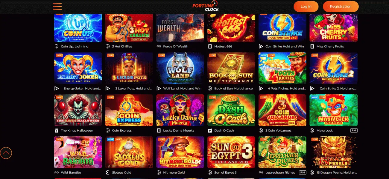 fortune clock casino game selection