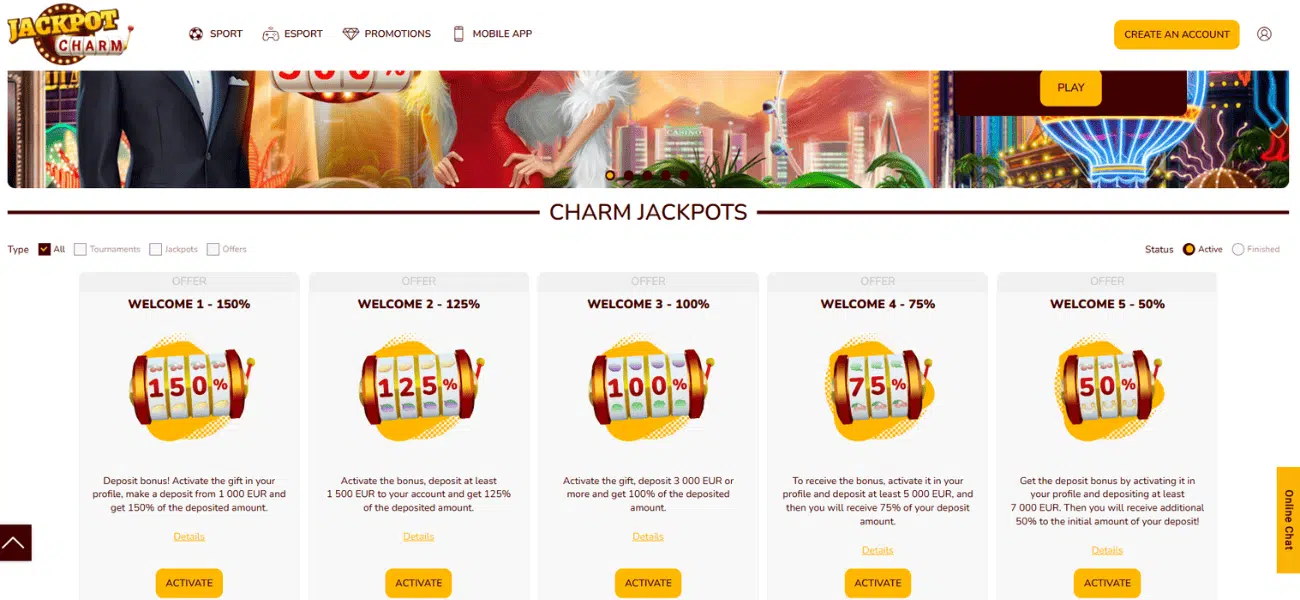 Jackpot Charm Casino promotions