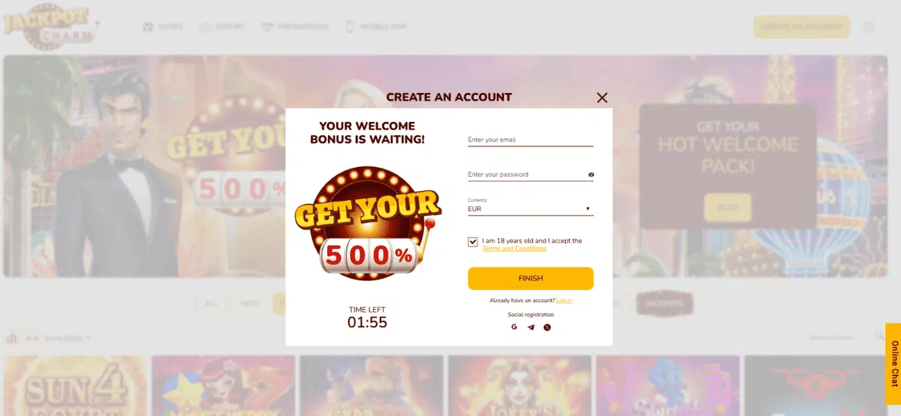 Jackpot Charm Casino registration