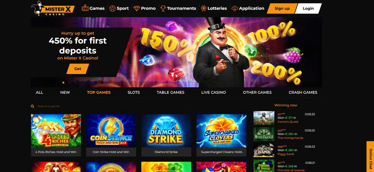 Mister X Casino homepage