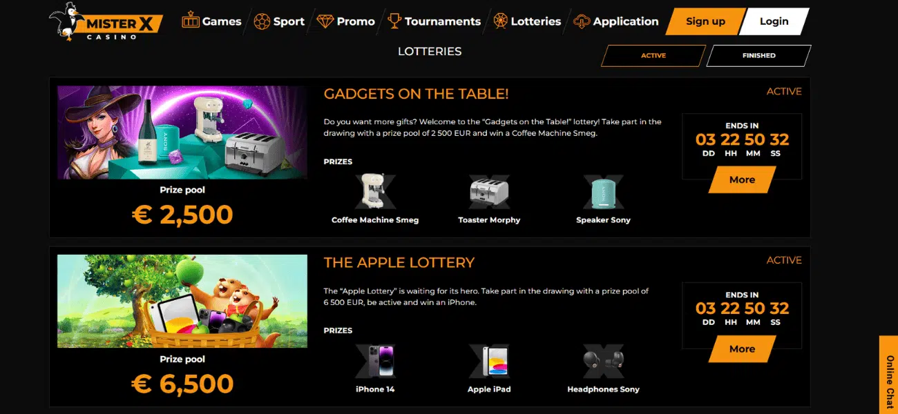 lotteries at Mister X Casino