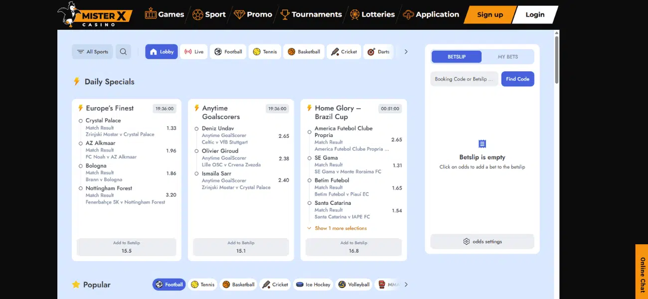 sports betting at Mister X Casino