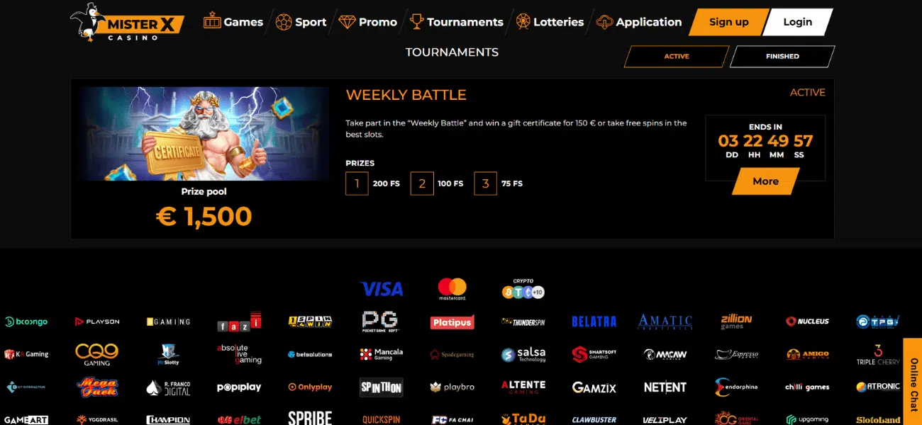 tournaments at Mister X Casino