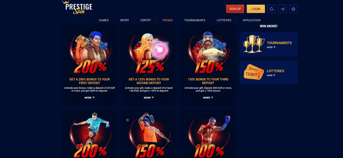 prestige spin casino bonuses