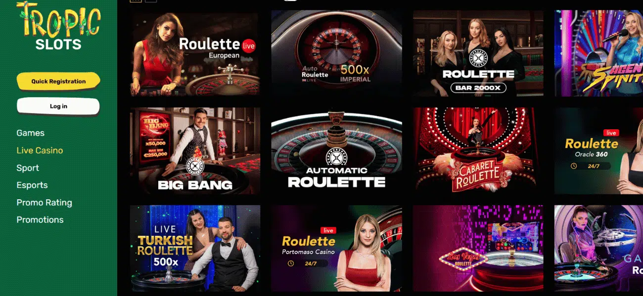 tropic slots casino live show
