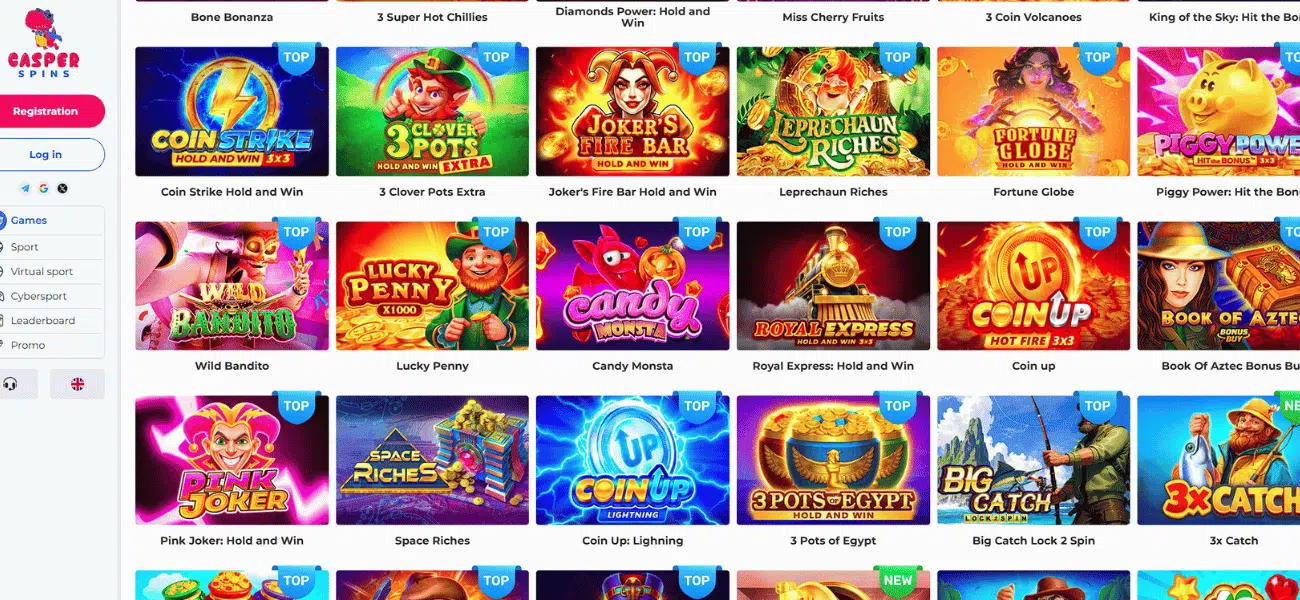 casper spins casino slots lobby