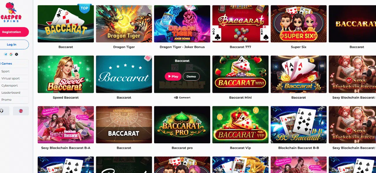 casper spins casino table games