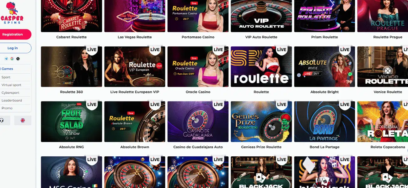 casper spins live casino