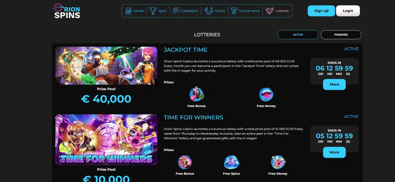 orion spins casino lotteries