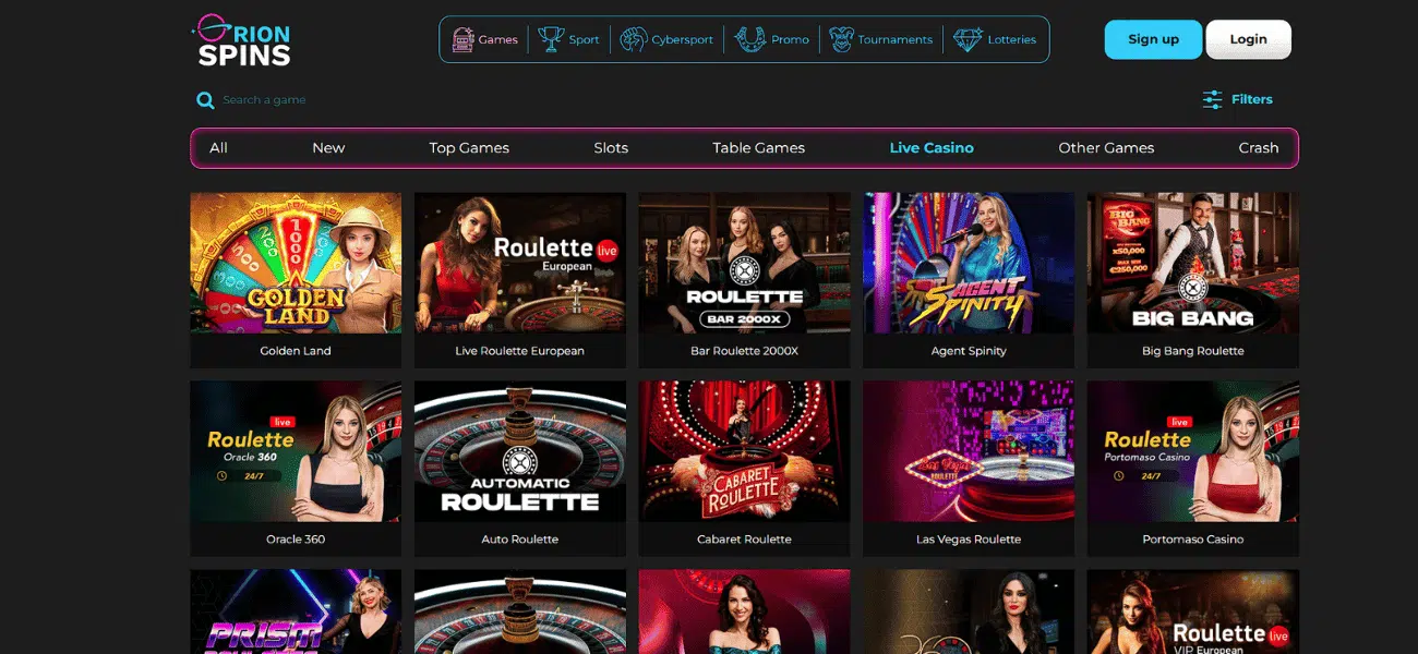 orion spins live casino