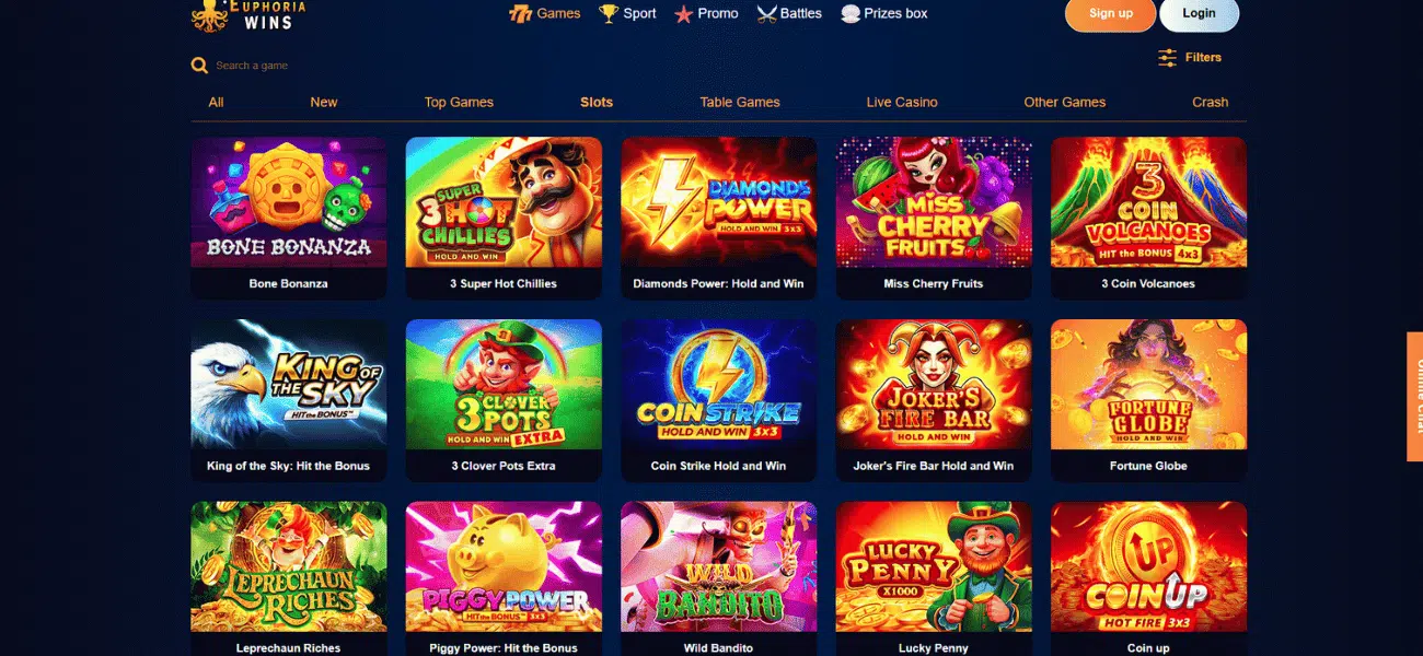 euphoria wins casino slots lobby