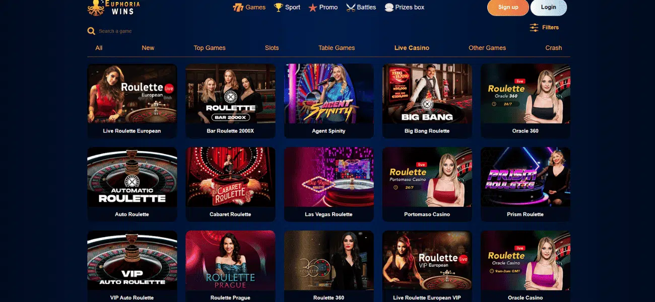 euphoria wins live casino