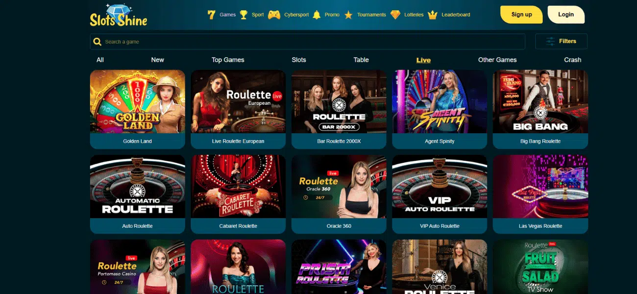 slots shine live casino