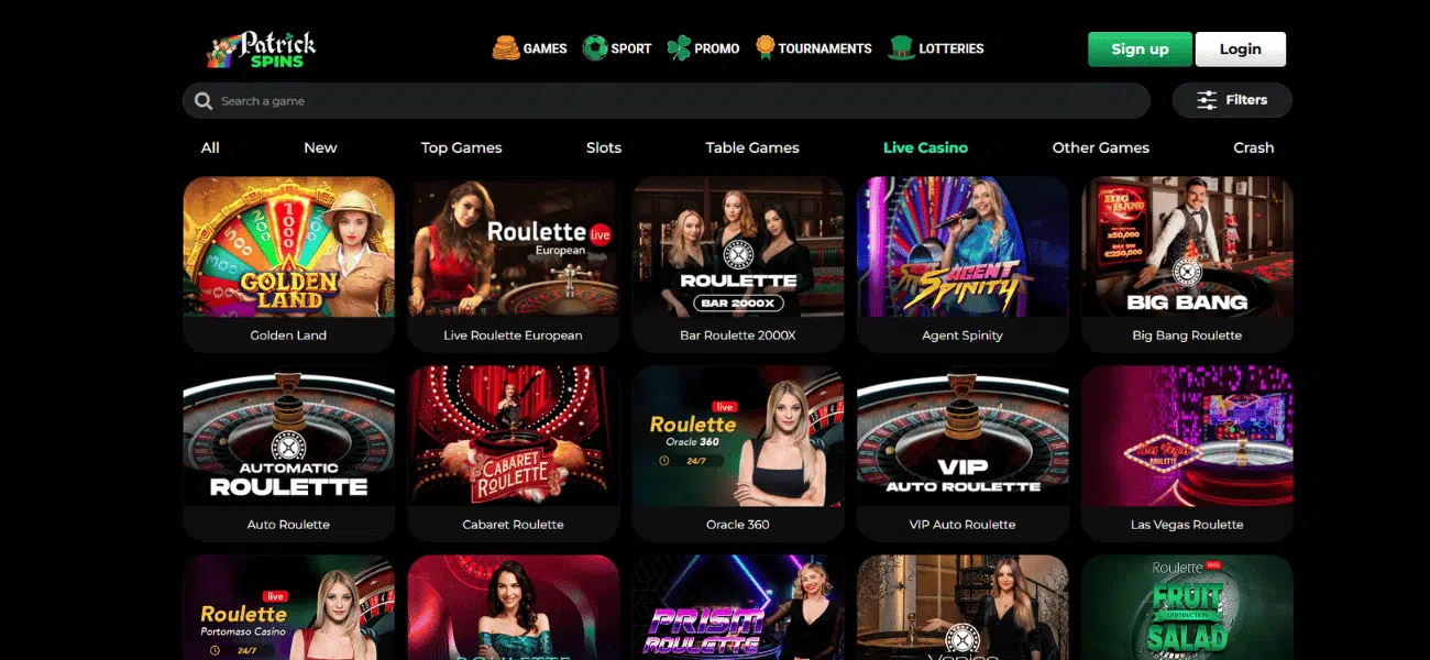 patrick spins live casino