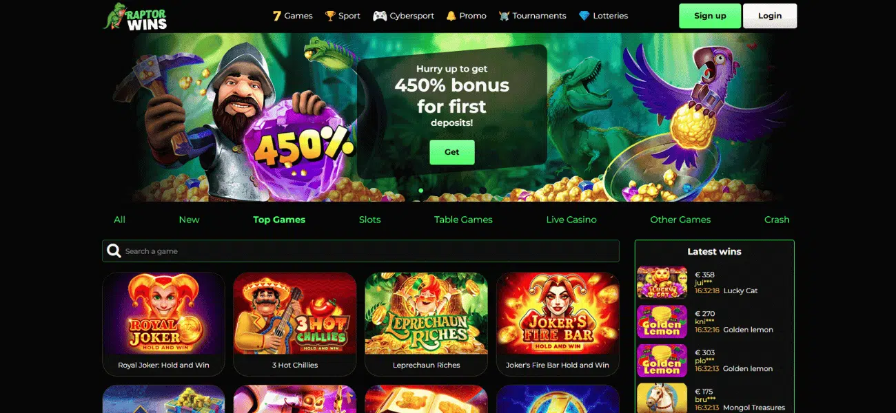 raptor wins casino review