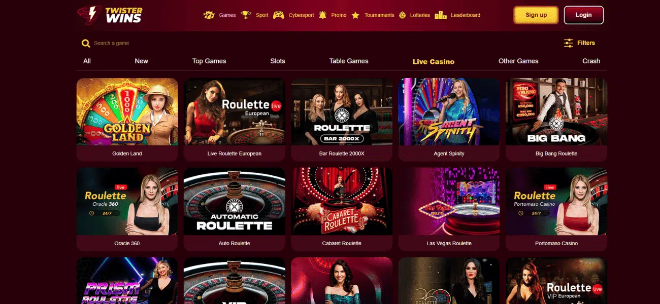 twister wins live casino