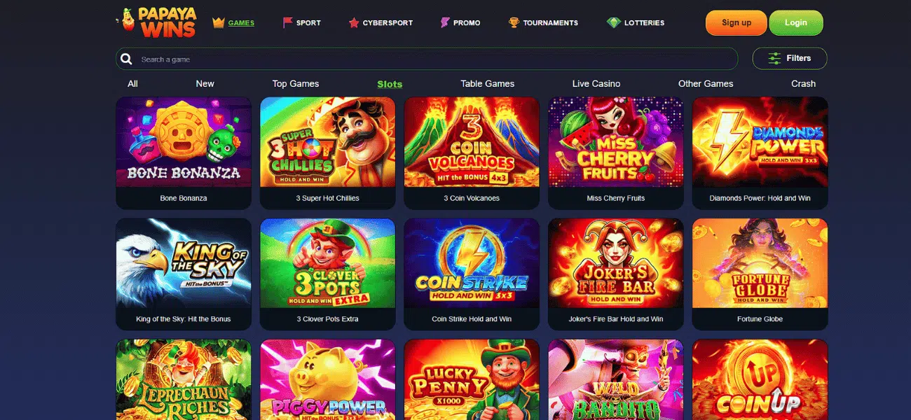 papaya wins casino slots lobby