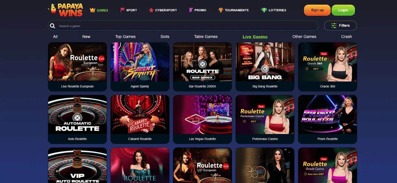 papaya wins live casino