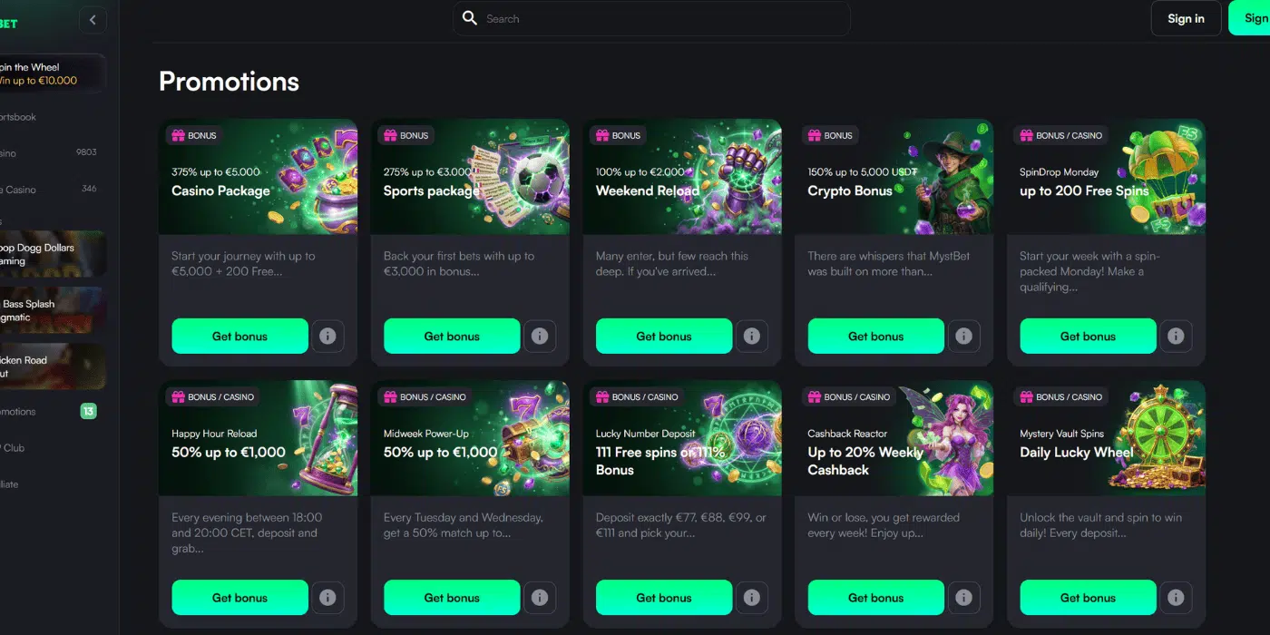 mystbet casino bonus