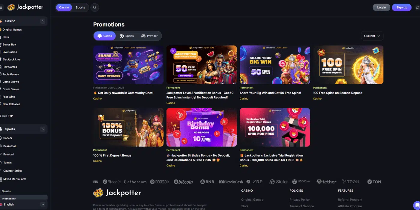 jackpotter casino bonuses